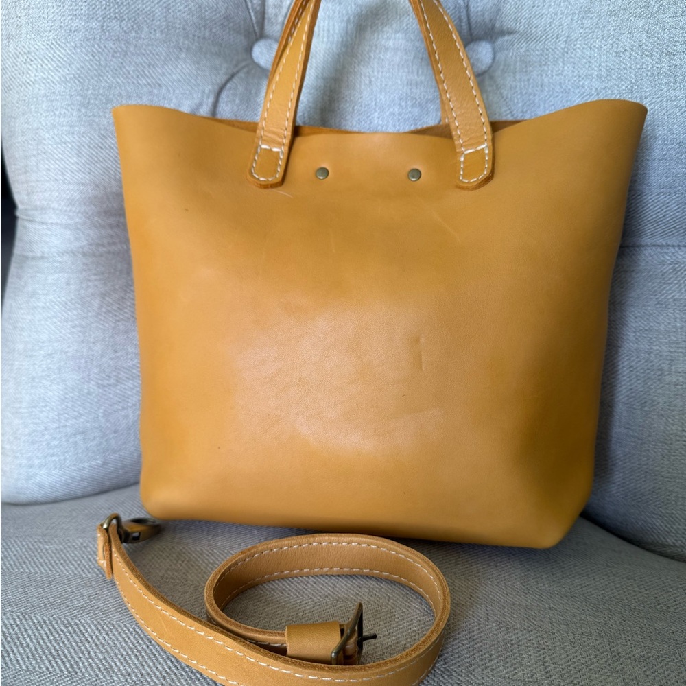 Portland Leather Goods Mini Crossbody Tote with Strap Extender - Sunflower - Picture 2 of 5